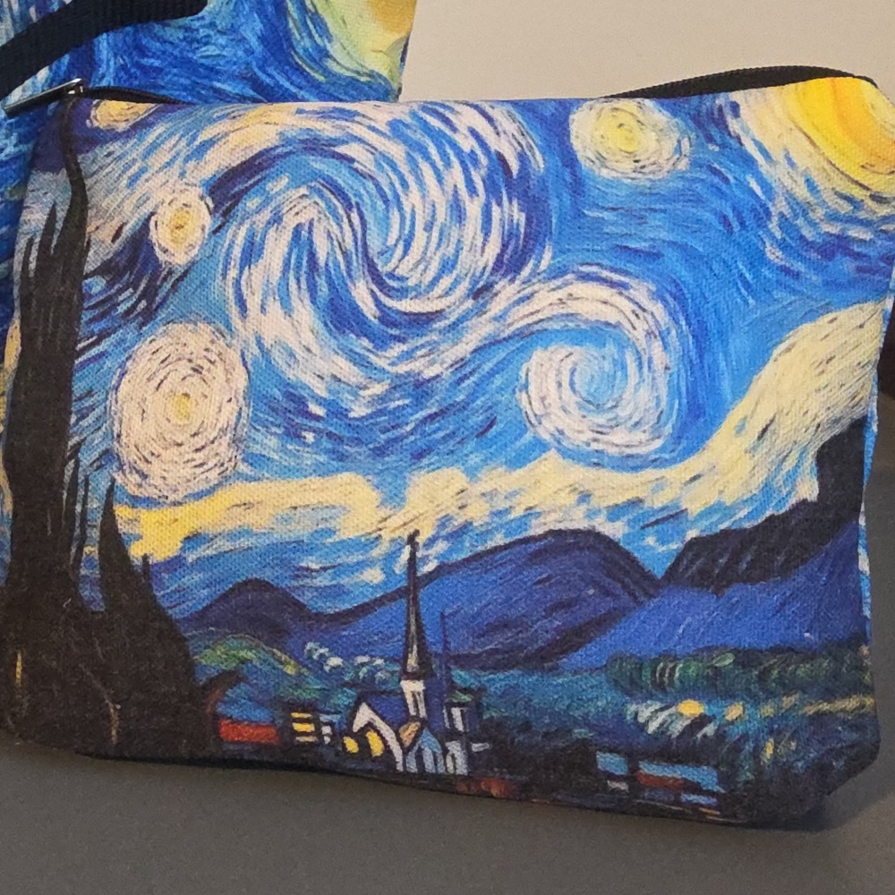 STARRY NIGHT Print Tote, Cosmetic Pouch, Compact Mirror, and Purse Hook Bundle - Picture 9 of 9